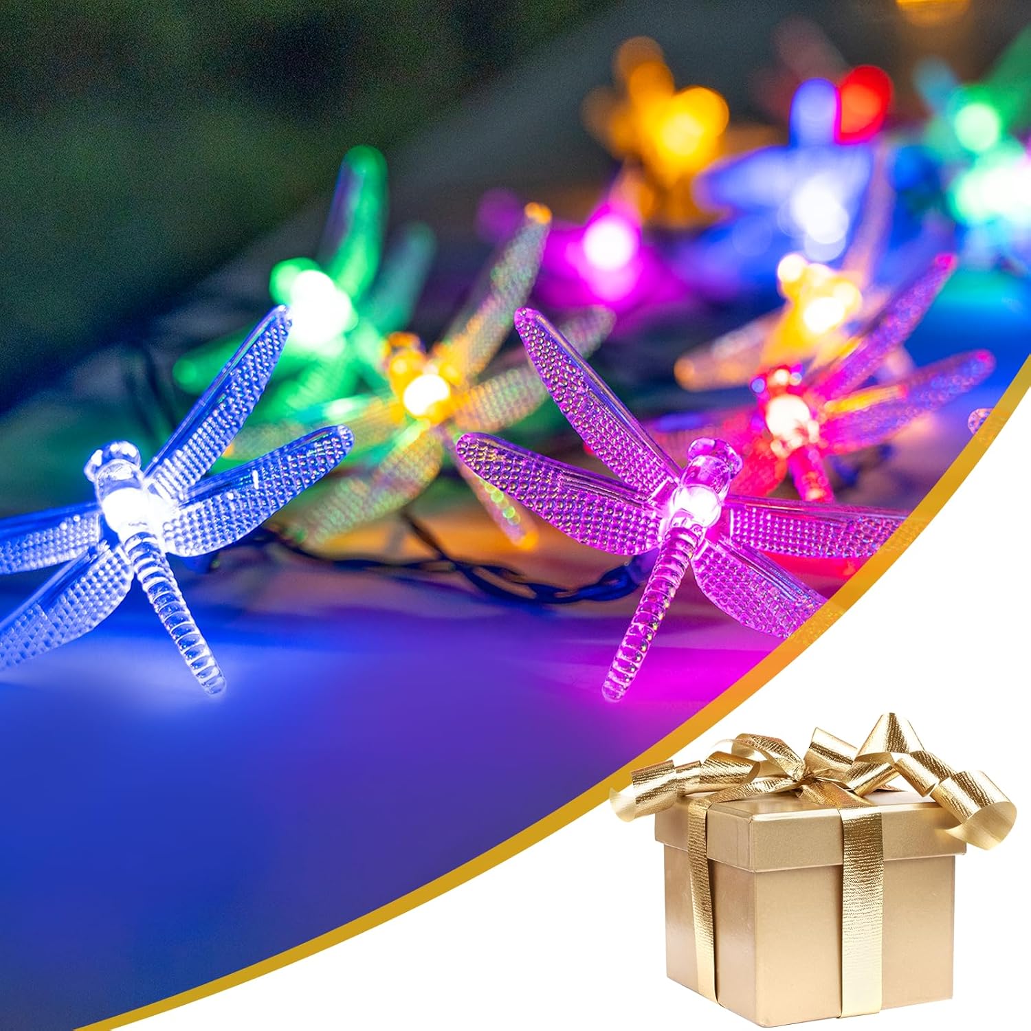 25.9 FT Dragonfly Solar String Lights, 8 Modes Waterproof Multicolor Lights Outdoor, 20 LED Solar Powered Dragonflies String Lights for Garden Fence Patio Yard Christmas Tree & Party Decor