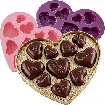 2 Pack Conversation Heart Molds Heart Silicone Mold with Love Phrases 20-Cavity Mixed Size Valentines Day Heart Shaped Silicone Molds NonStick for Cupcake Chocolate Fondant Jelly Dessert Candy Soaps