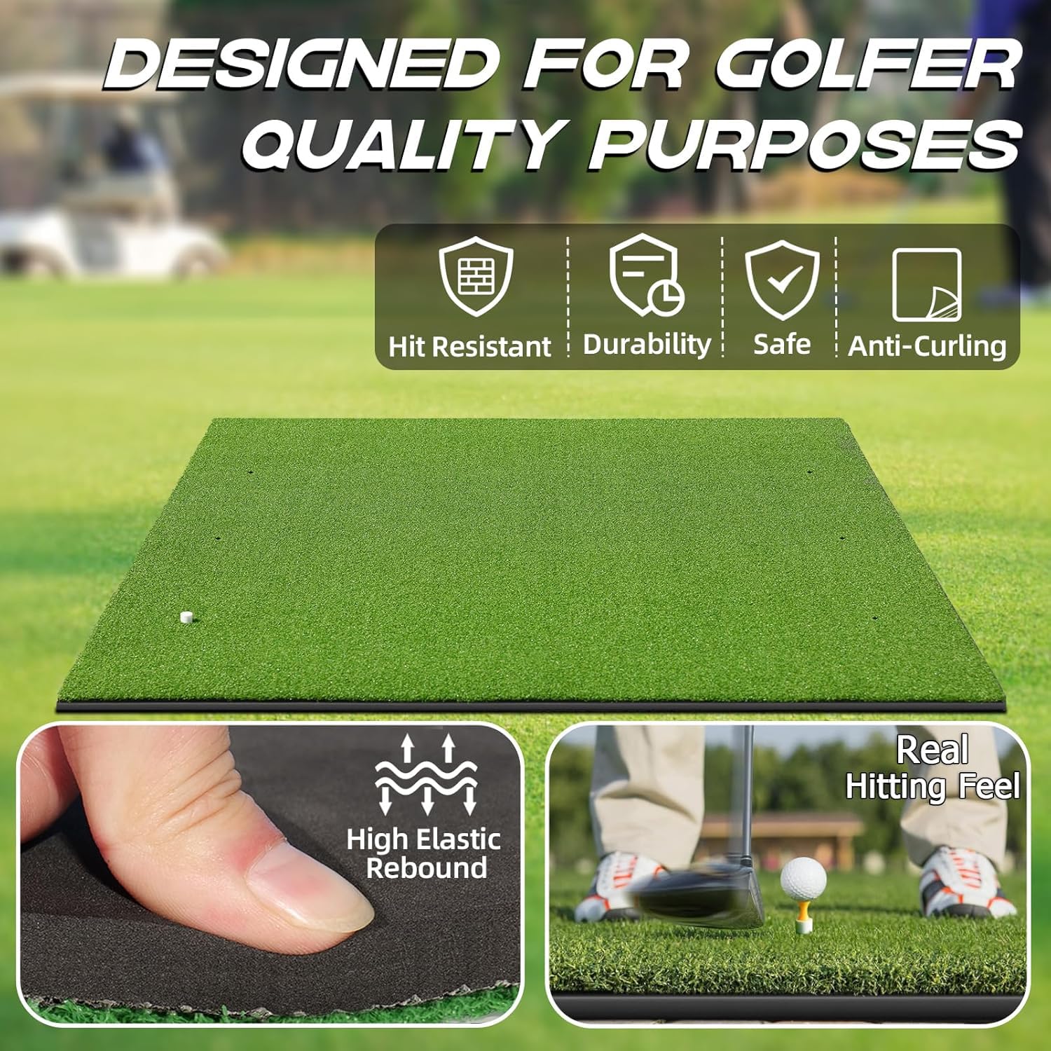 Golf Abschlagmatte 150 x 117 cm, 6 Abschlagpositionen, Kunstrasen, Grün, Faltbar, Ideal für Indoor und Outdoor
