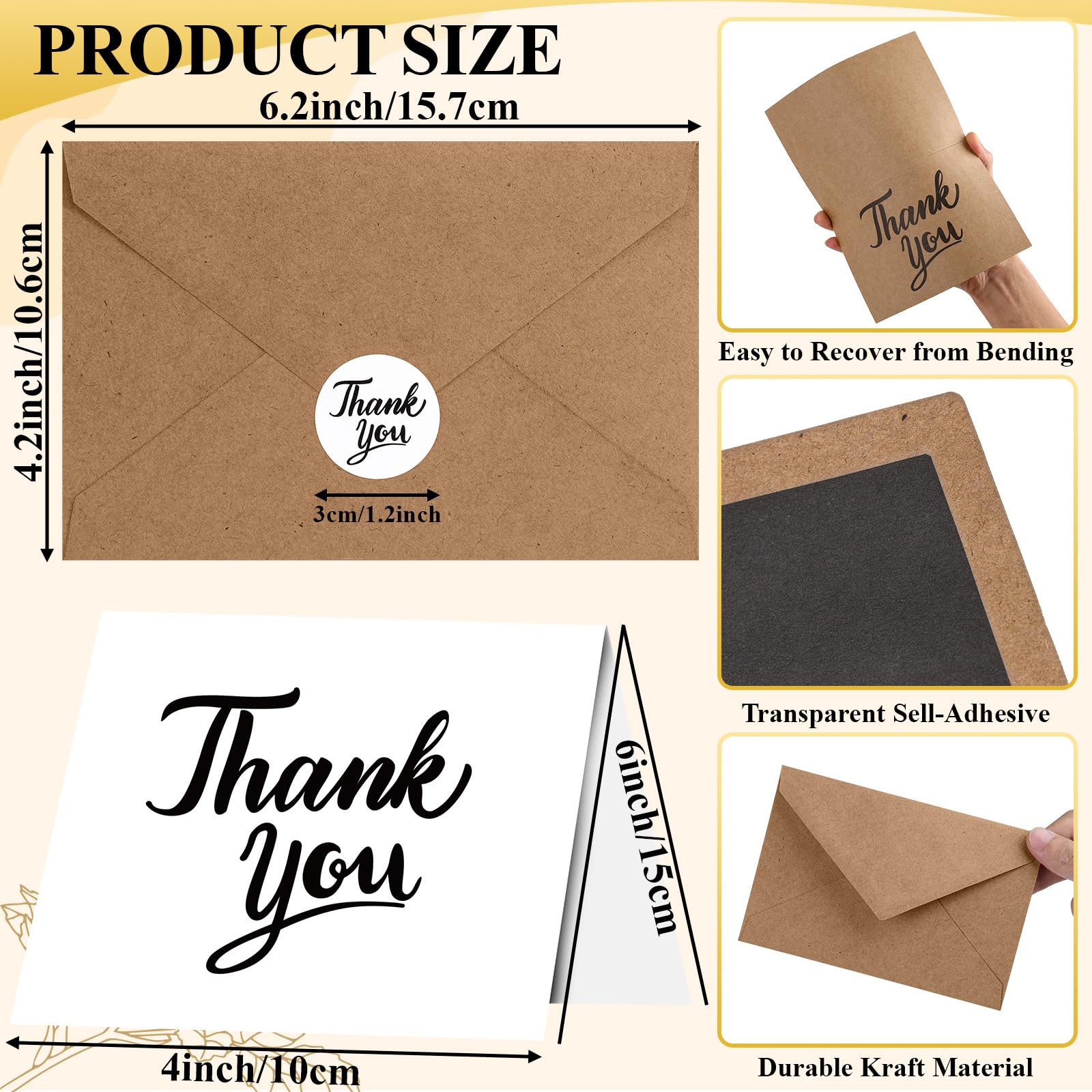 Tarjetas de agradecimiento con sobres Kraft (multicolor)