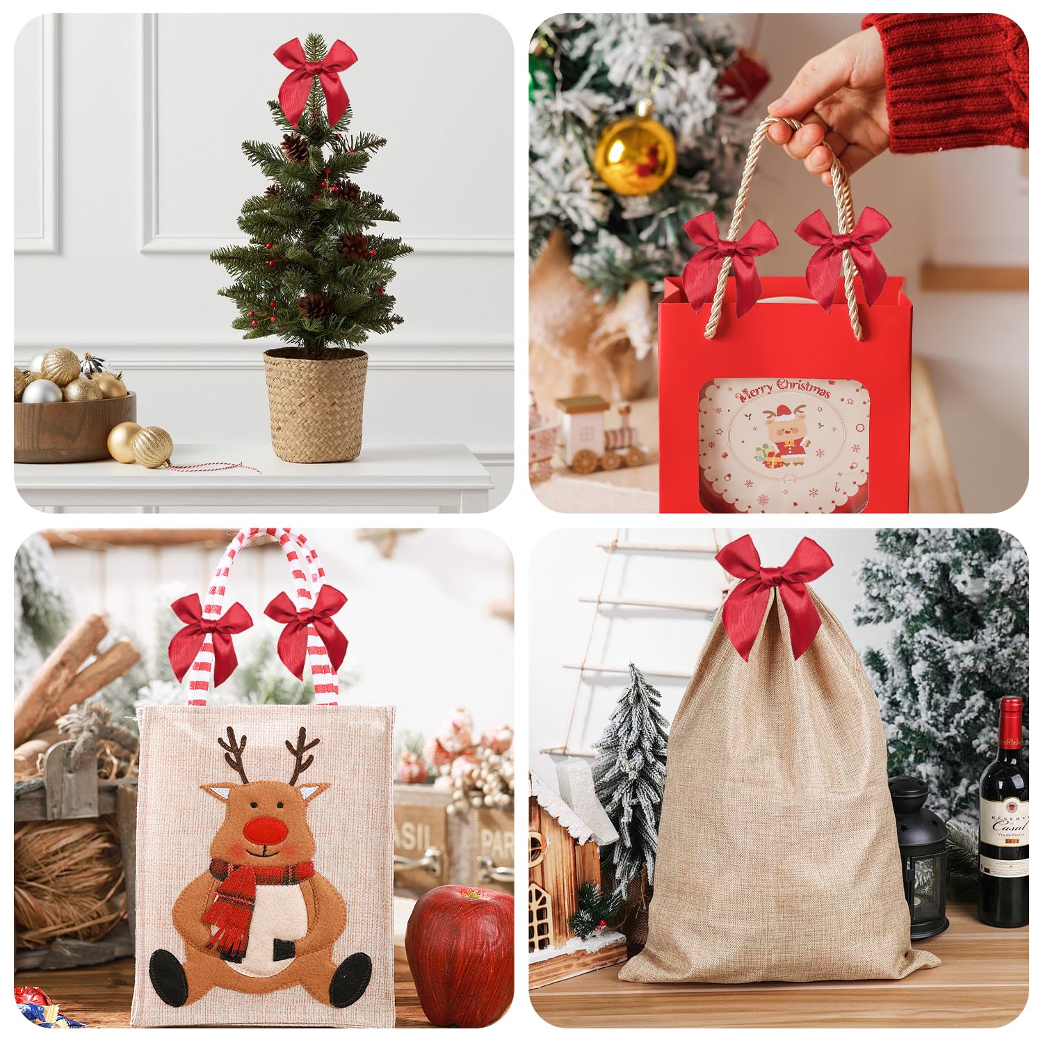 30 Lazos Rojos, Lazos para Árbol de Navidad, Accesorios para Envolver Regalos, Pequeños Lazos Rojos para Manualidades, Boda y Decoración Navideña