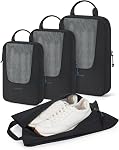 BAGSMART Compression Packing Cubes for Travel, 6/5/4set Lightweight Packing Organizers, Summer Travel Essentials Suitcase Organizer Bags Set, 01-Black, 4 Set-Compress