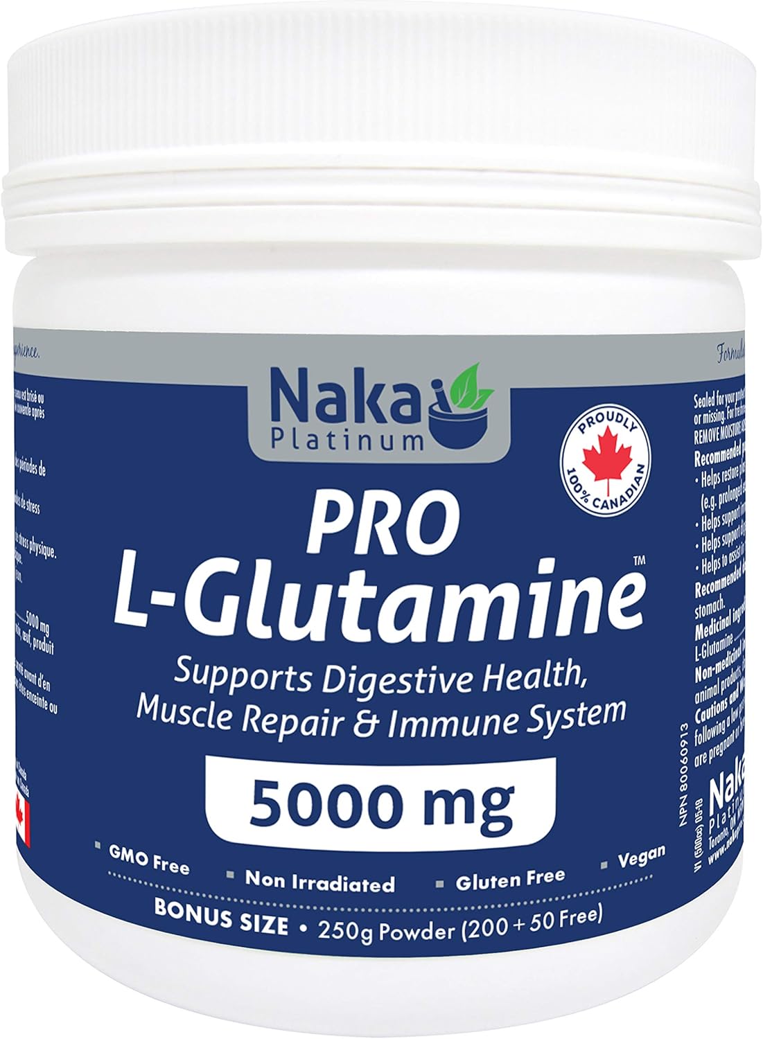 NAKA Platinum PRO LGlutamine 5000 mg BONUS size 250g Powder (200+50