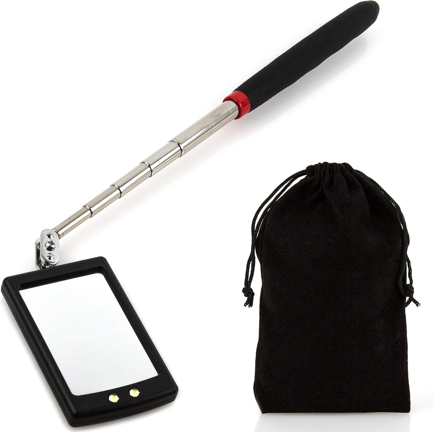 Telescoping Mirror Inspection Tool Light, 2 LEDs, Carrying Case and