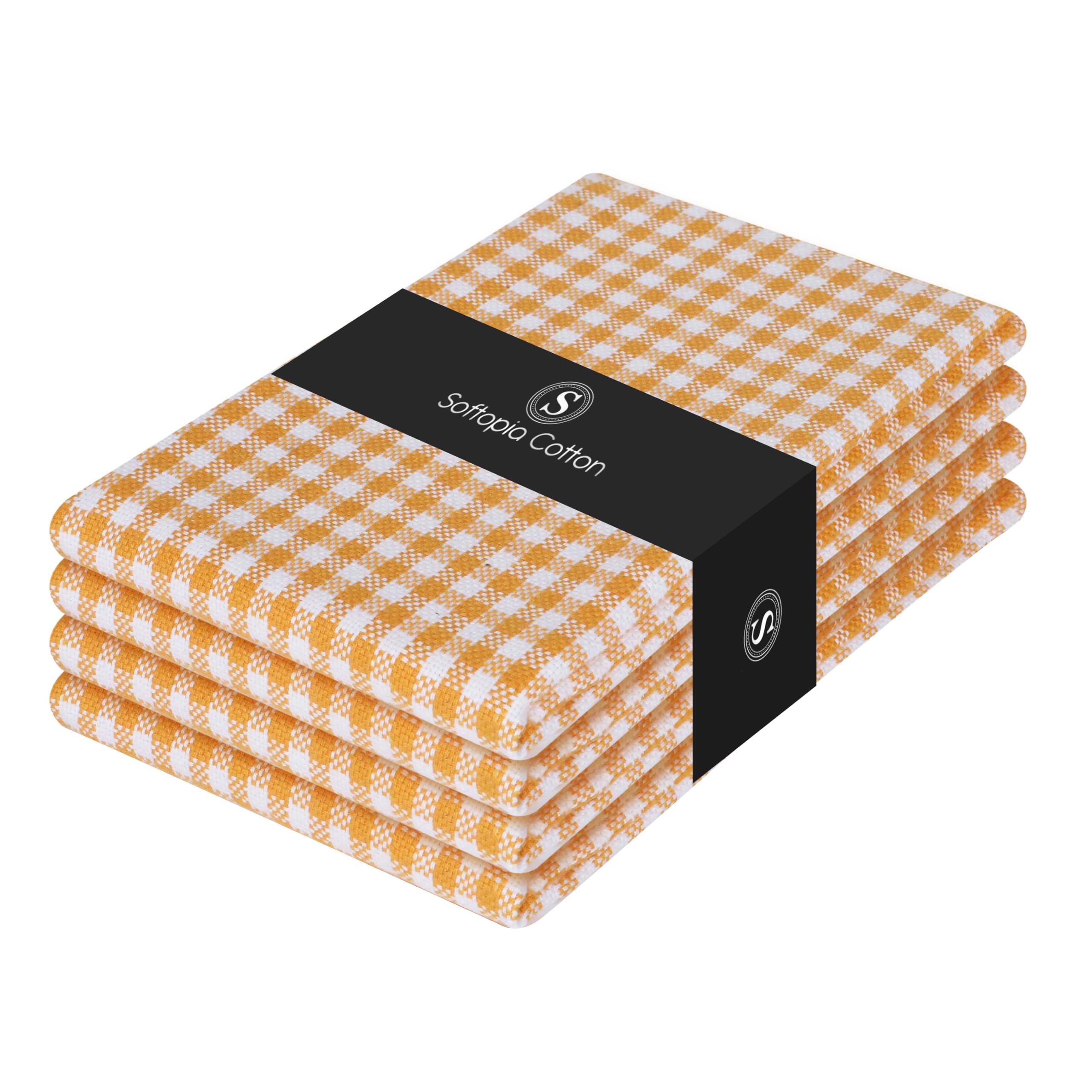 4 Pack Gingham Check Kitchen Dish Towels 16x26 Inches, Absorbent &amp; Durable, Washable, Hand Tea Towels with Hanging Loop - Ideal for Restaurants &amp; Home Kitchens, Yellow White