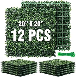 KASZOO 12Pack 20"x20" Artificial Boxwood Grass Backdrop Panels Topiary Hedge Plant, UV Protected Privacy Hedge Screen Faux Boxwood for Outdoor,Indoor,Garden,Fence,Backyard,Greenery Walls