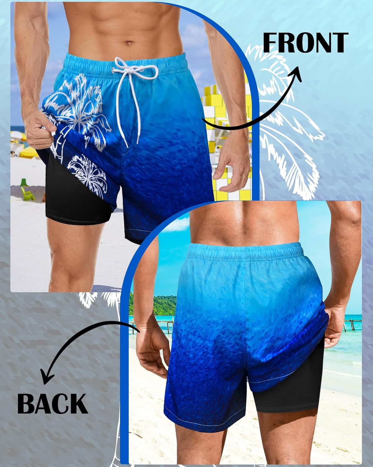 Mens Swim Trunks with Compression Liner Quick Dry Bathing Suits Board Beach Shorts Swim Shorts with Zipper Pocket - Image 6