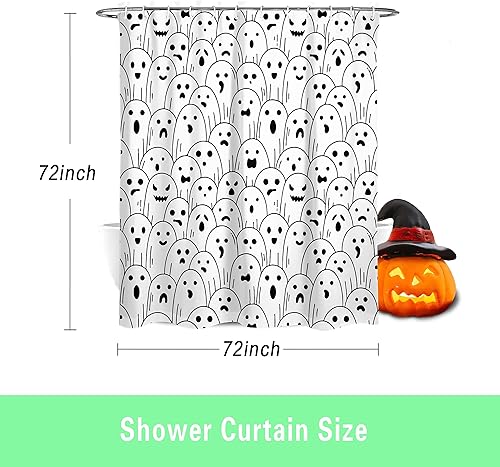 Miniatura 7 de Cortina de ducha de fantasma, tela impermeable con ganchos, 72 x 72 pulgadas, perfecta para decoración de baño de Halloween