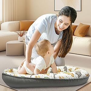 Baby Lounger for Newborn, Baby Nest Cover Breathable and Soft Cotton, Infant Lounger with U-Shaped Safety Bumper for Cozy Comfort Essentials (Dinosuars)