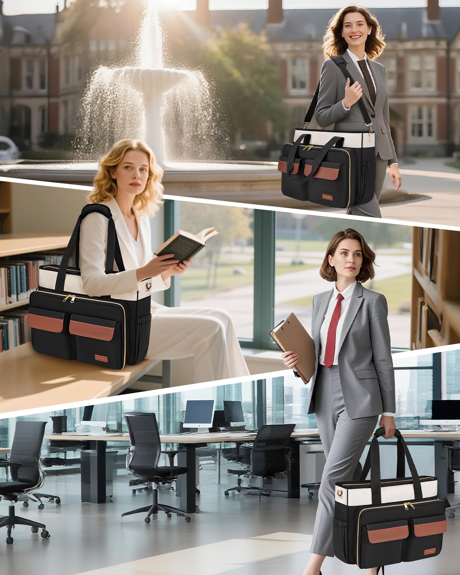 Ytonet Borsa Porta PC Donna 15,6 Pollici, Borsa Lavoro Donna Capiente con Scomparto Imbottito e Organizer a Soffietto, Borse Insegnante Impermeabile per Ufficio, Università, Infermiere, Nero