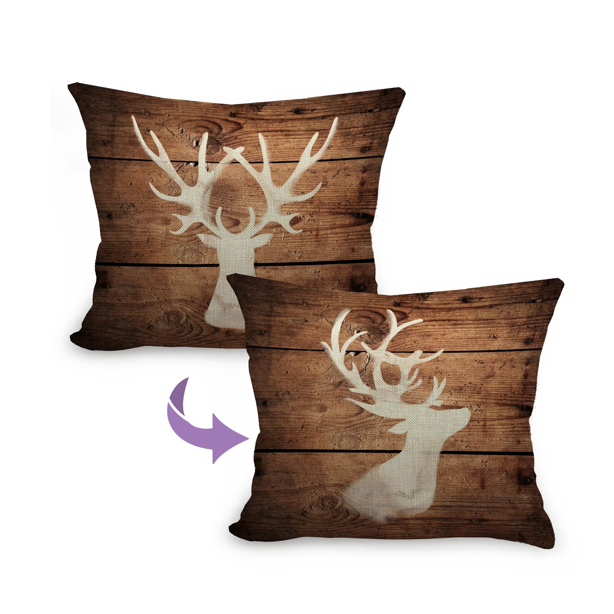 Mancheng-zi Deer Pillow Covers 18x18 Reversible,Rustic Cabin Decor Throw Pillows,Log Cabin Decor,Wild Animal Deer Farmhouse Pillow Covers,Camping Pillow,Camping Decor,Woodland Animals Decor