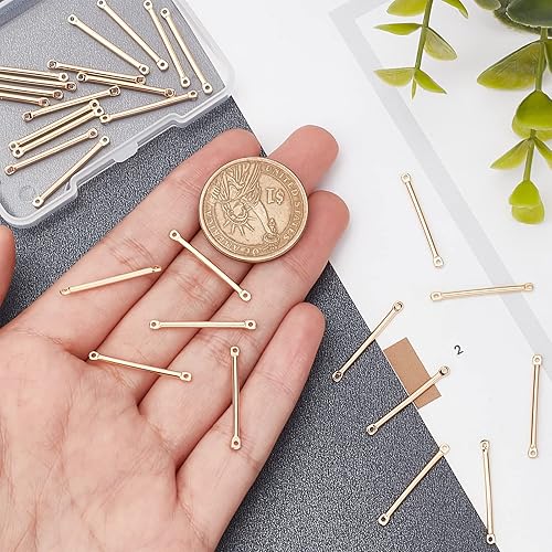 Miniatura 3 de Beebeecraft 30 conectores de eslabones de barra chapados en oro de 18 quilates, conectores de tira de 2 agujeros, dijes colgantes de 0.984in x