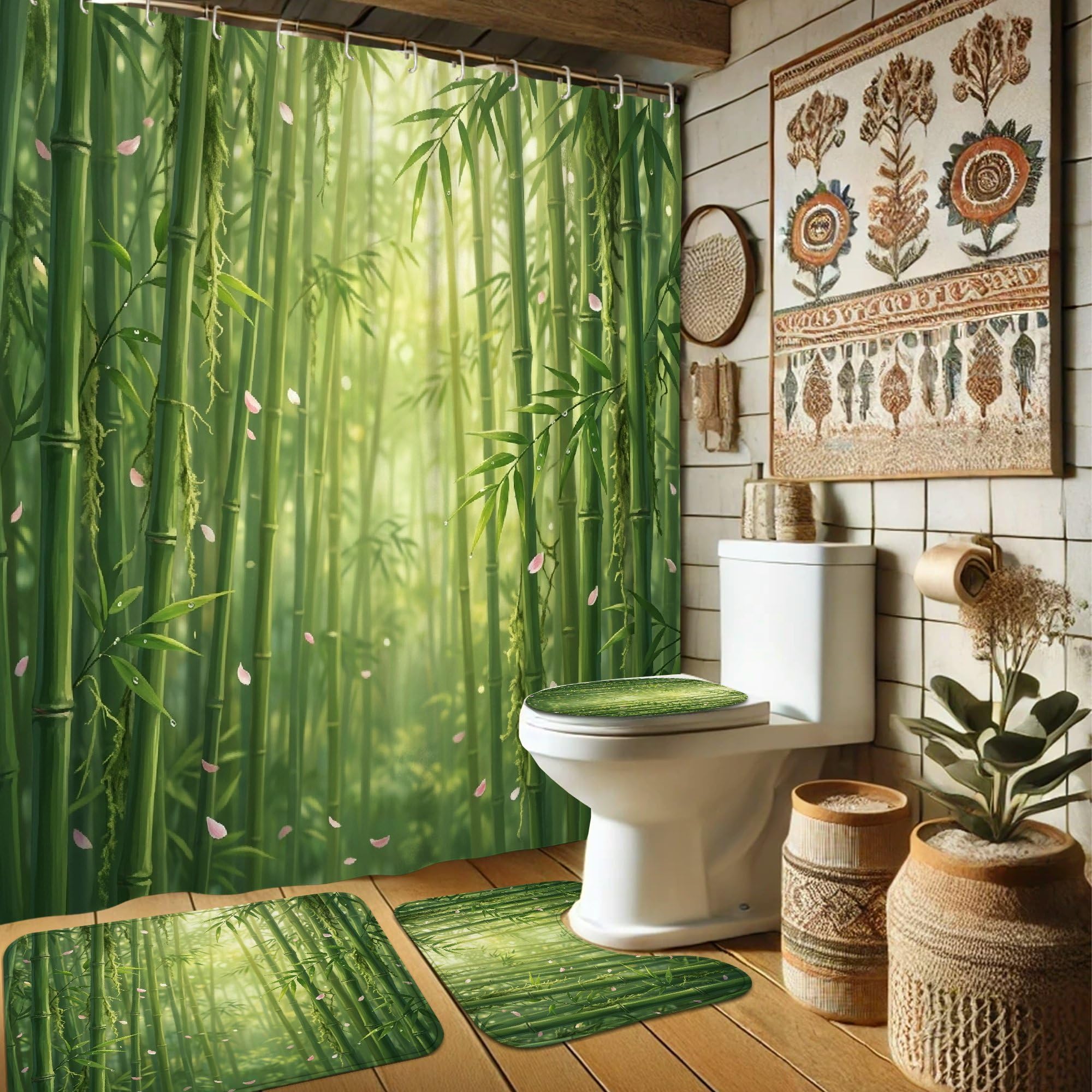 Ensemble de rideaux de douche en bambou textile haut de gamme au tombé fluide élégant