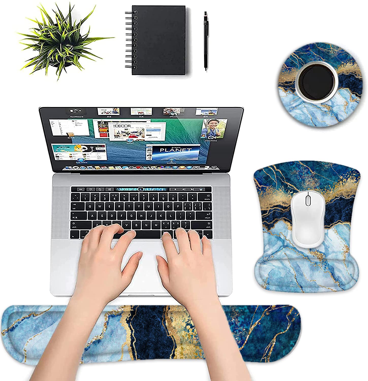 Lateefah Tappetino ergonomico per mouse, supporto per il polso e poggiapolsi per tastiera, poggiapolsi in memory foam, facile digitazione e allevia il dolore al polso, supporto per il polso per