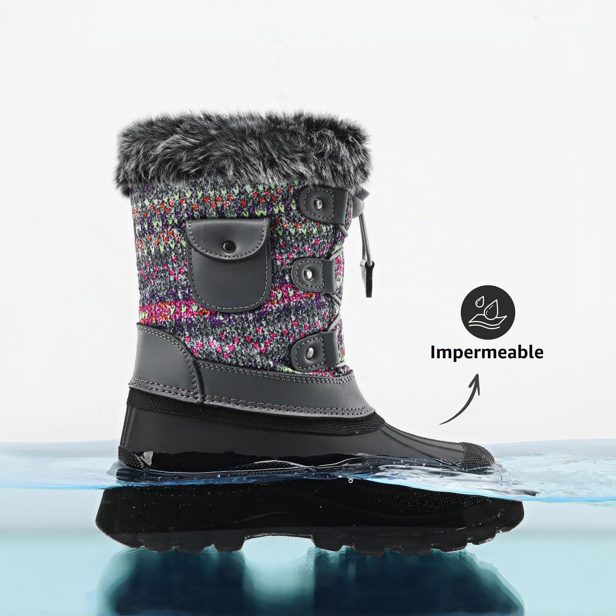 DREAM PAIRS Kids Botas de Nieve Invierno Ninos con Forro Calido Zapatos de Senderismo con Cordones Impermeables Acolchados Pesados KSNOW