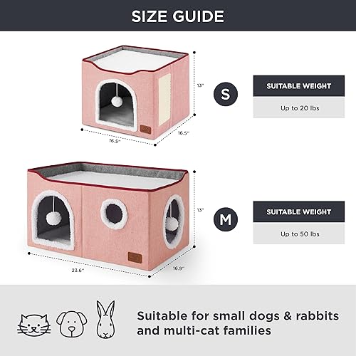 Miniatura 50 de Bedsure Casa para gatos de 2 pisos, condominios para gatos de interior con almohadilla para rascar y colgar bolas esponjosas, muebles pequeños