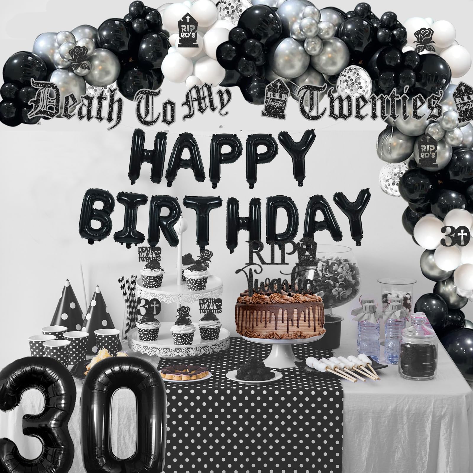 R.I.P To My 20s Diadema De Corona Negra Para 30 Cumpleaños | Set Con Banda De Hombro | Decoración De Fiesta Para Mujer