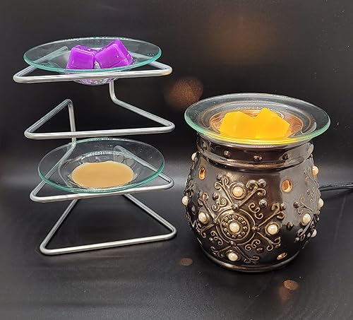 Miniatura 6 de Un estante de almacenamiento único y decorativo que incluye 3 platos de repuesto de vidrio para calentadores de cera o aceite. Cambia fácilmente los