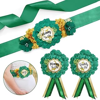 Safari Jungle Animals Maternity Sash Mom to Be Daddy to Be Corsage Set Gold Greenery Sash Corsage for Jungle Safari Baby S...