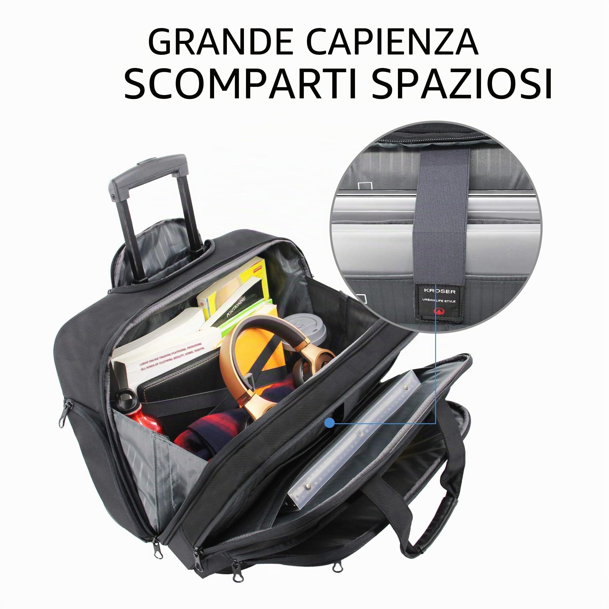 KROSER Borsa per Laptop con Ruote Trolley per PC Portatili Fino a 17,3" Impermeabili Valigia per Computer con Rotelle con Tasca RFID per lavoro/Affari/Università/Uomini/Donne-Rolling Laptop Bag