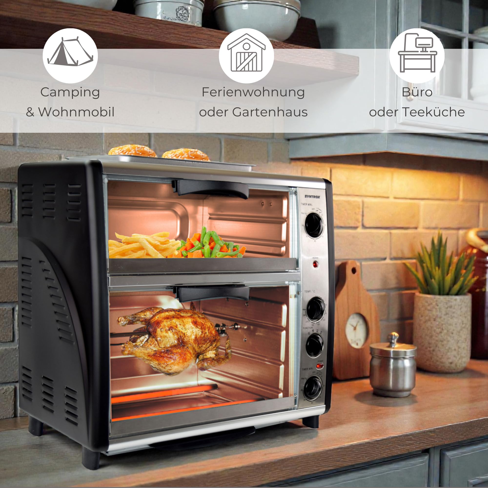 Syntrox Germany 42 Liter Edelstahl Doppel Backofen mit Barbecue