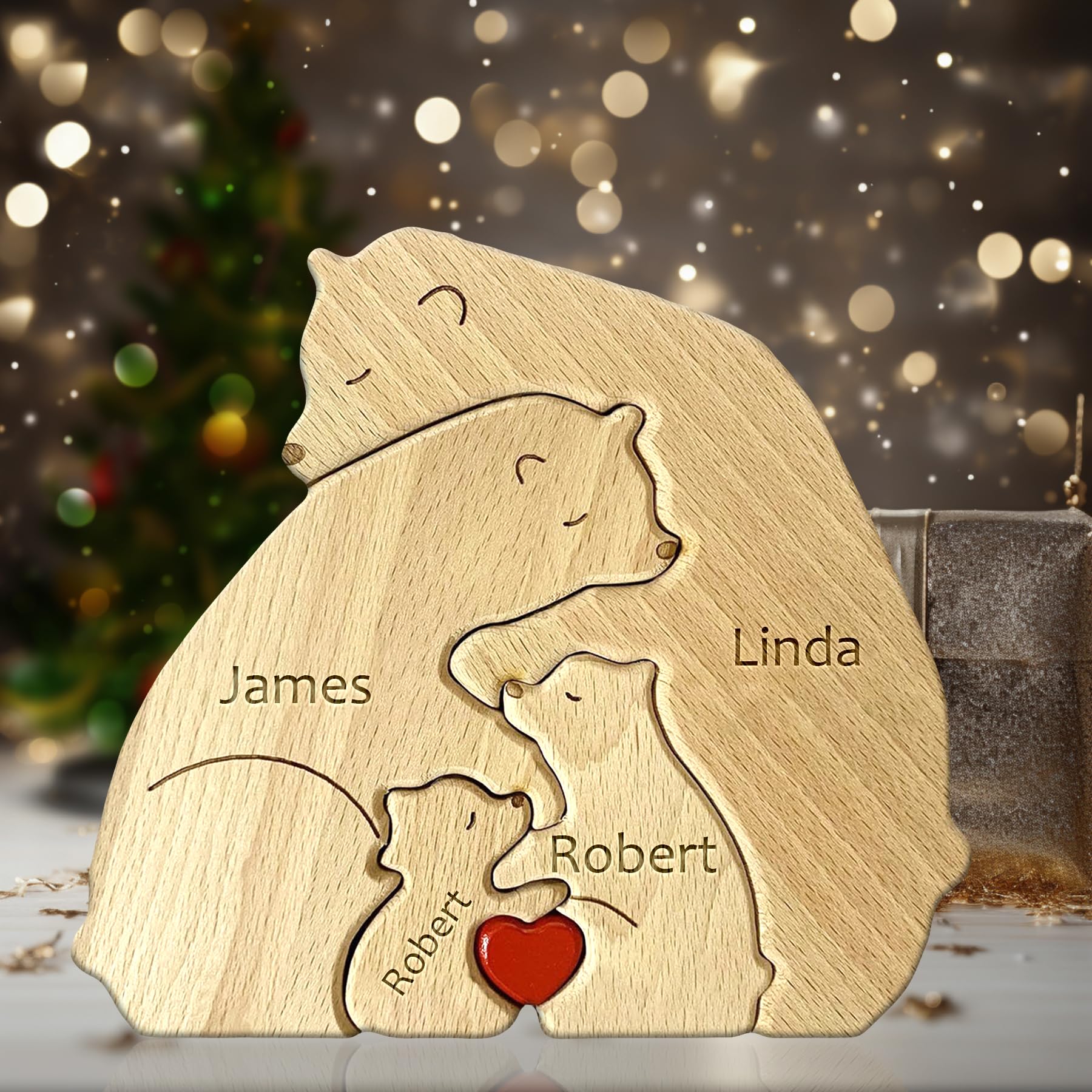 Custom Wooden Bear Puzzle - Personalised Engraved Family Name Gift for 2-8 Last Names | Mother's Day, Father's Day, Christmas & Housewarming Present (Style 1)