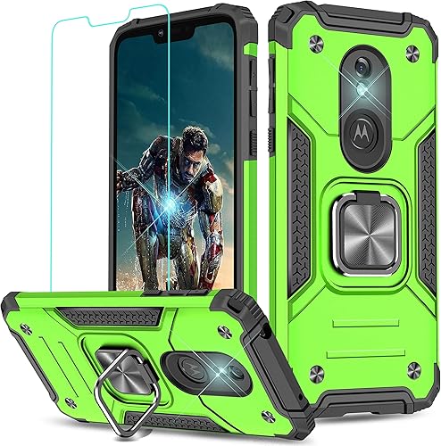YmhxcY Funda para Moto G7 PowerG7 SupraG7 Optimo Maxx con protector de pantalla HD, fundas de grado armadura con soporte giratorio y función atril,