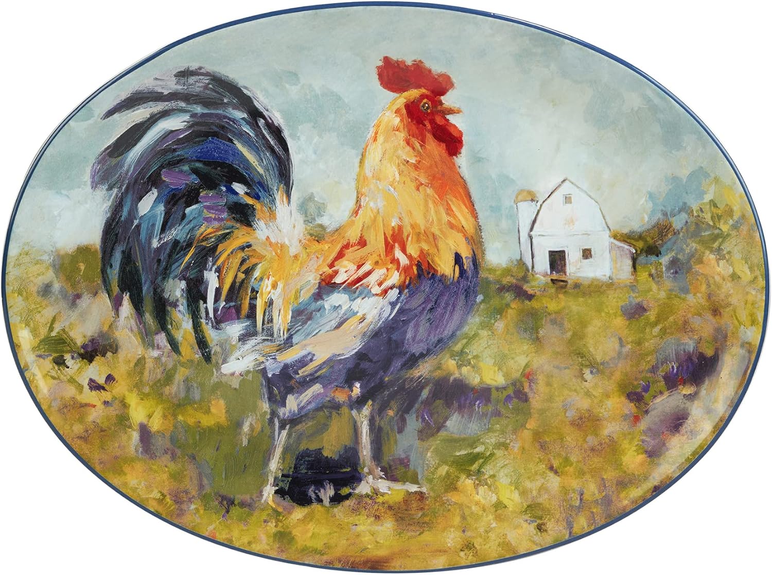 Certified International Rooster Meadow Oval Platter, 16" x 12" x 1.25", Large, Multicolor