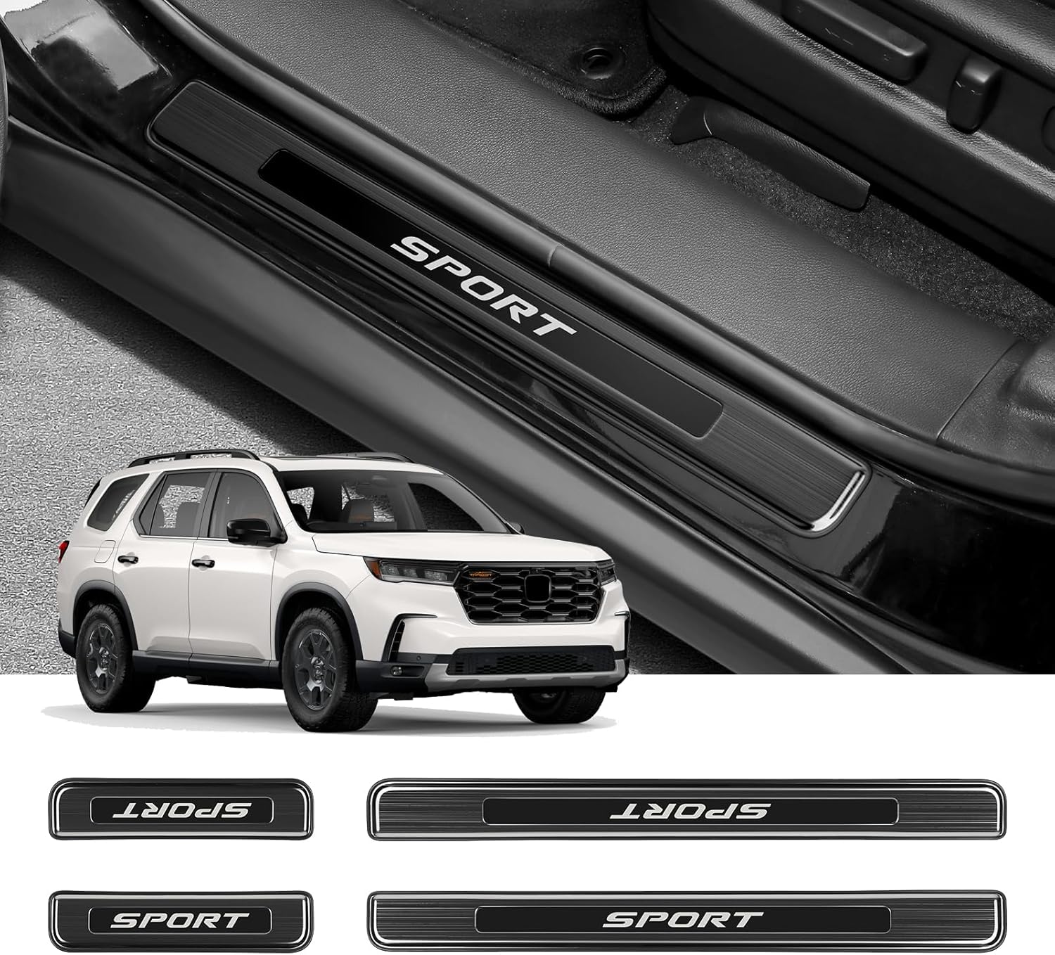 4PCS Door Sill Protector for Honda Pilot 2003-2025 Accessories Stainless Steel Automotive Front and Rear Door Entry Guard Protector Trim (Black Brushed)