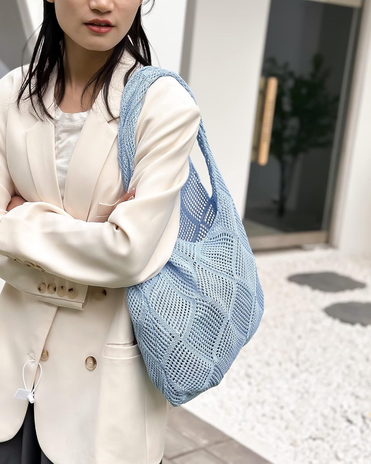 Crochet Mesh Beach Tote Shoulder Handbags Hobo Summer Aesthetic Women's Bag - Image 3