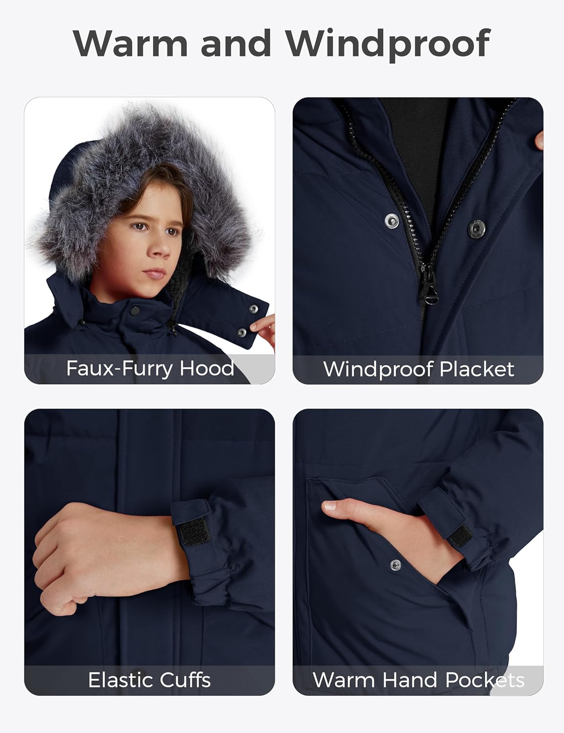 Wantdo Boy's Winter Coat Warm Puffer Jacket Waterproof Hooded Outerwear Jacket - Image 6