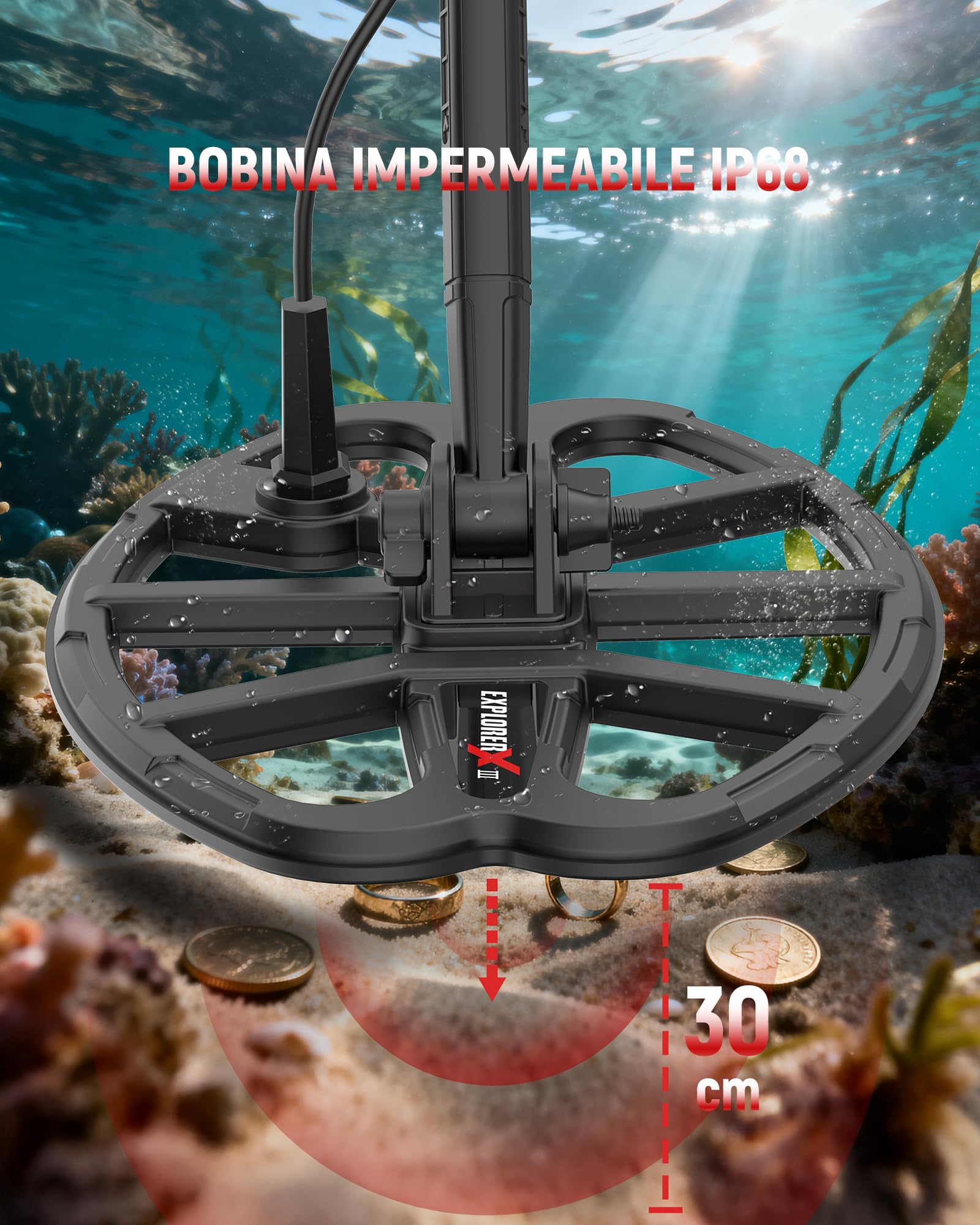 KAIWEETS Metal detector Professionale, 5 Modalità, Bobina DD Impermeabile IP68, Asta Telescopica Compatta, Ricaricabile Detector con LCD Retroilluminato, mit Pala, Cuffie e Copertura Antipioggia