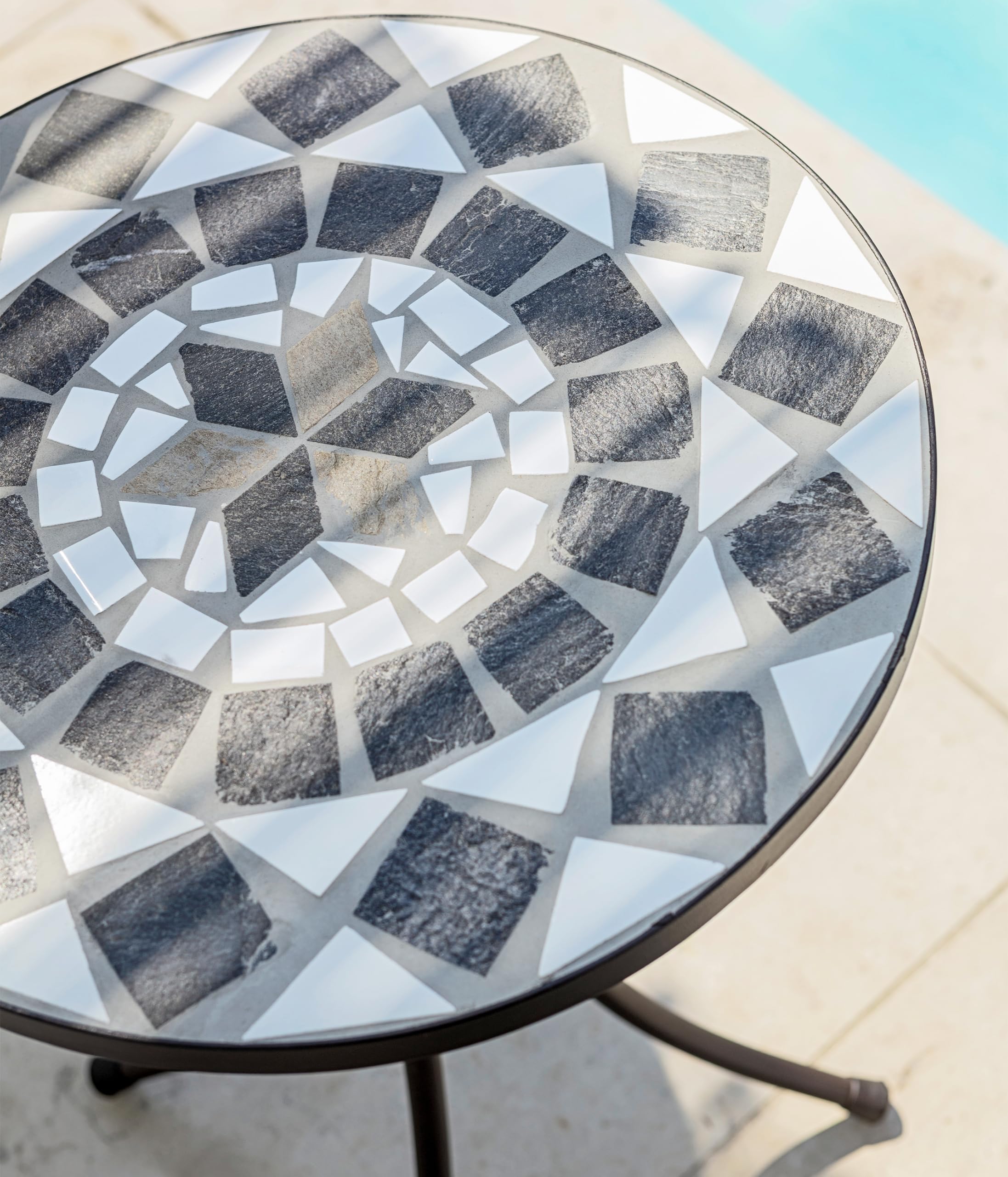 Dehner Tavolo da Giardino Diana, Ø 60 cm, Altezza 72 cm, Metallo, Effetto Mosaico, Marrone/Grigio/Bianco