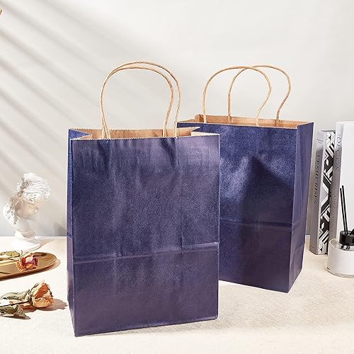 Miniatura 5 de BENECREAT Paquete de 30 bolsas de papel kraft azul oscuro con asa de 8 x 4 x 10.5 pulgadas, bolsas de regalo para fiestas de cumpleaños, bodas,
