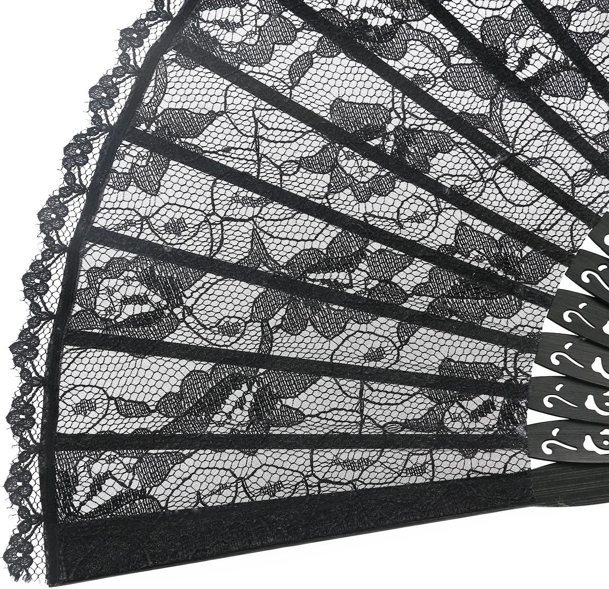 Garneck 7pcs Women Folding Fan Floral lace Hand Fan Silk Handheld Fan Chinese Fan Hand Fans Folding Hand Fan Retro Chinese Folding Fan Black Lace Folding Fan Party Round Fan Victoria Miss