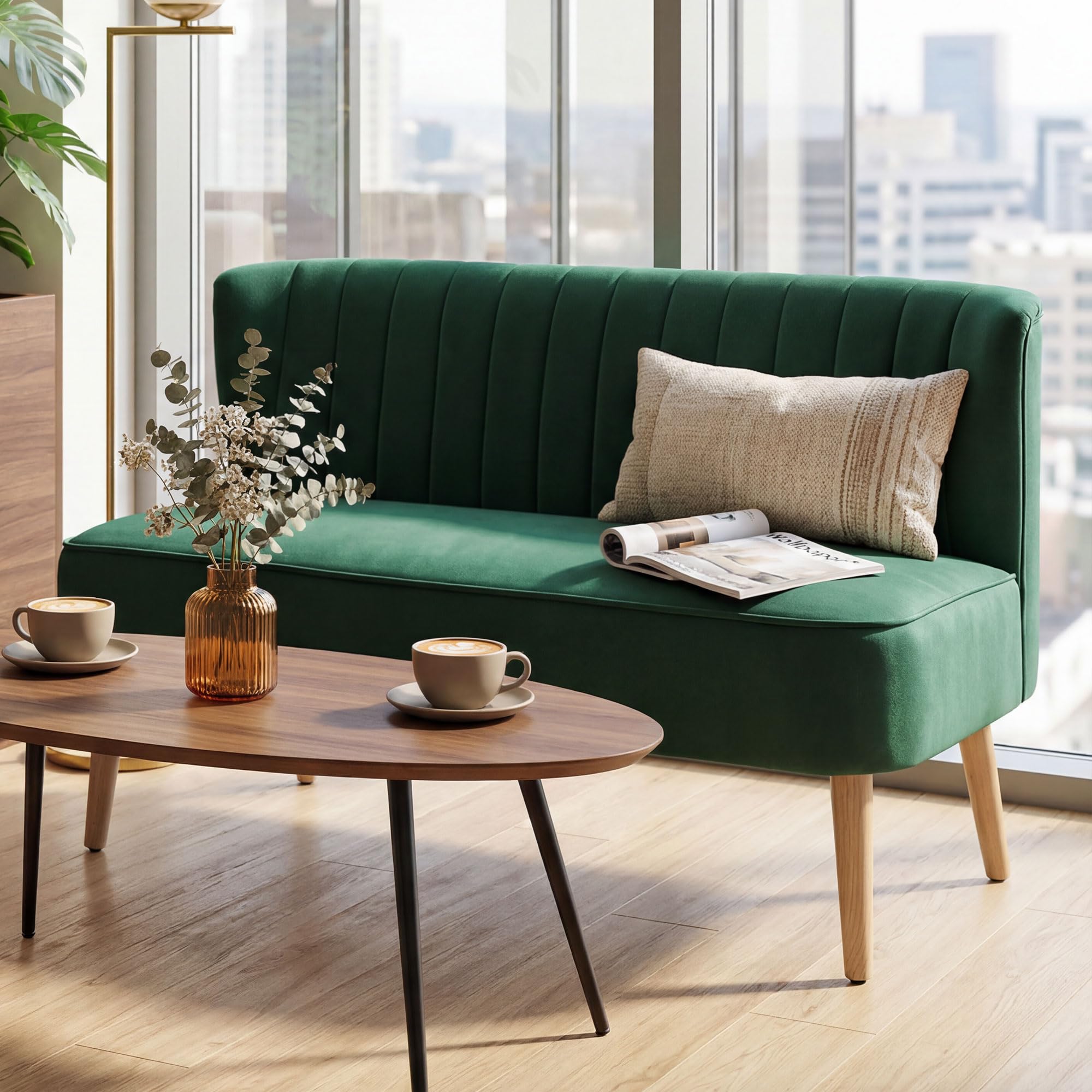 HOMCOM Sofa 2 Sitzer Couch, Kleine Loveseat mit Samt-Optik Modern Polstersofa für Wohnzimmer, Schlafzimmer, kleinen Raum, Dunkelgrün 117 x 56,5 x 77 cm