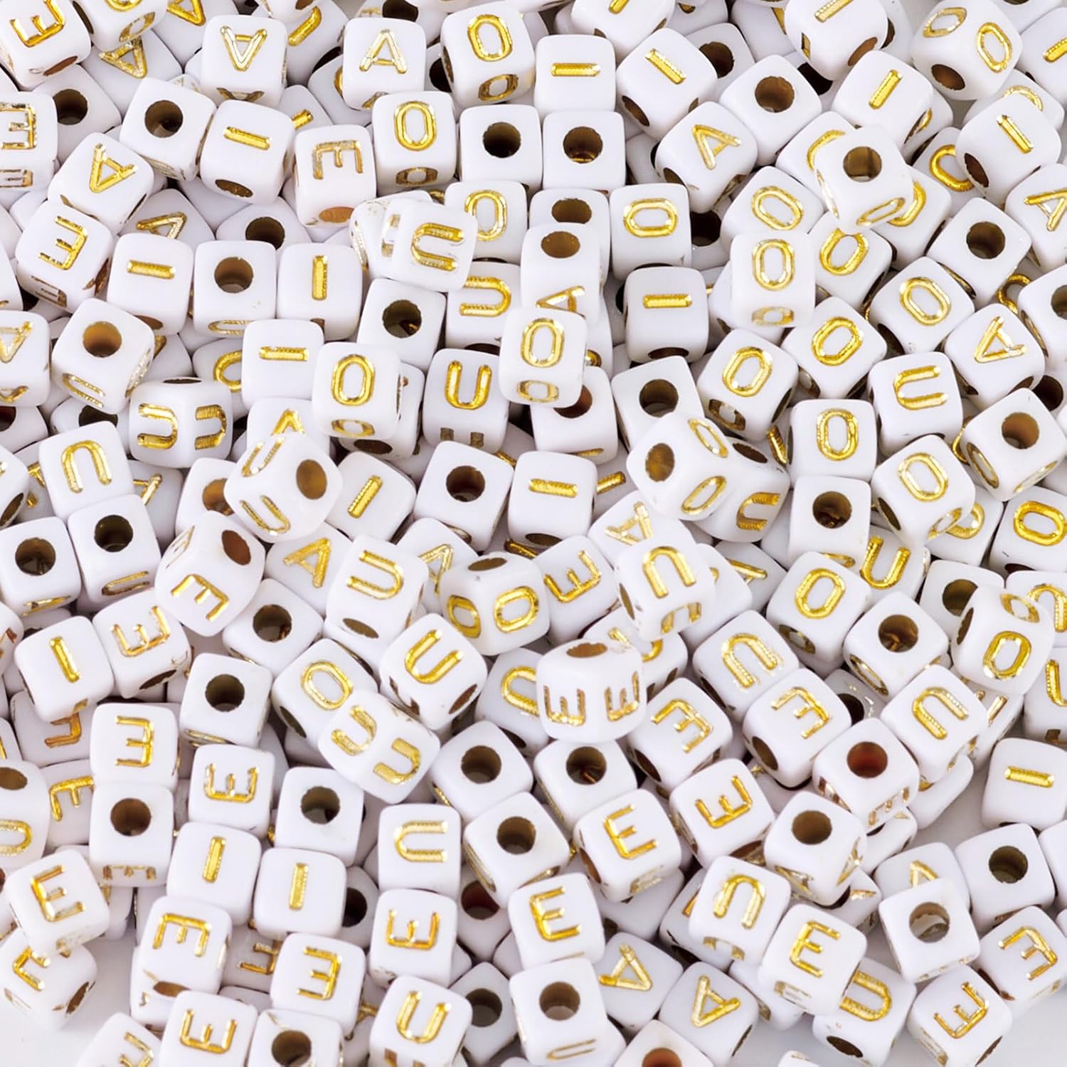 500 Pcs A E I O U Cube Letter Beads for Bracelet Making Alphabet Vowel Acrylic Bead 4.5 mm Golden Beads Bulk for Phone Lanyard Key Chain Jewelry Necklace Accessory - Image 8