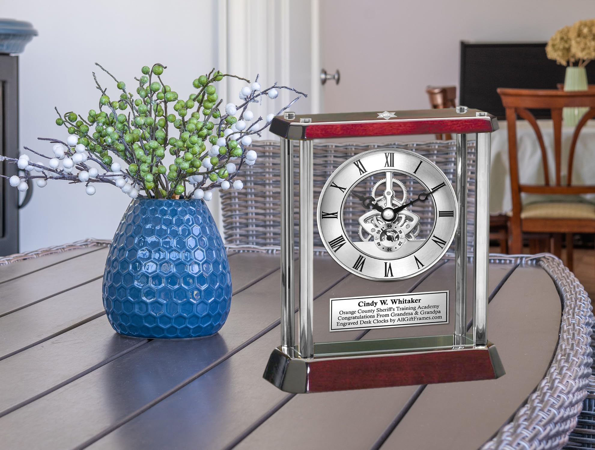 AllGiftFrames Silver Column Gear Engraved 3D Sheriff Logo Plaque Sculpture Law Enforcement Academy Graduation School Retirement Gift Award Monument Deputy Graduate Promotion