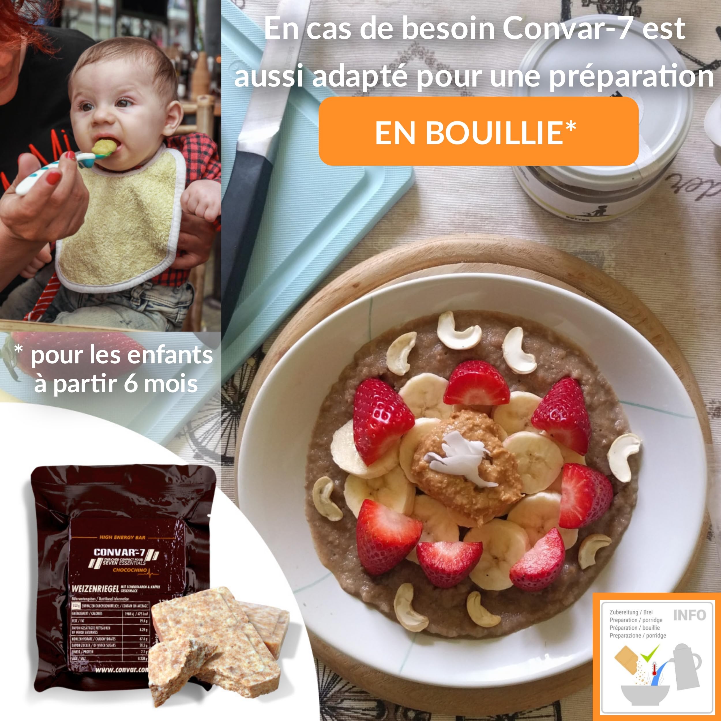 CONVAR-7 Barre Énergétique Chocolat Cappuccino Ration de Survie Sport