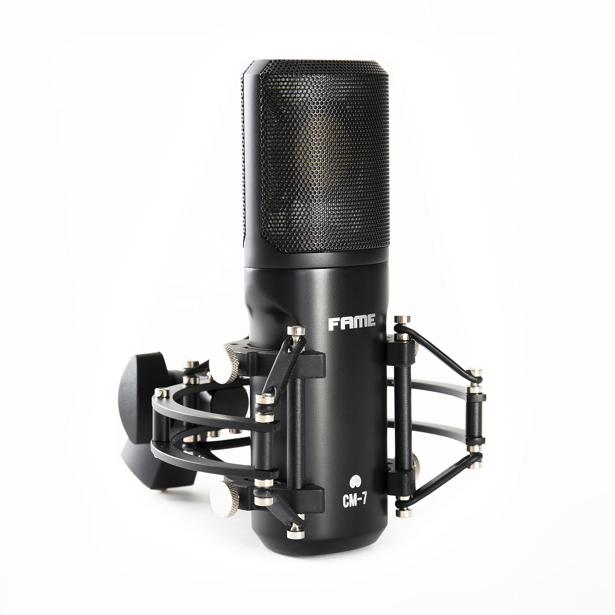 Fame Audio Studio cm-7 Großmembran Kondensatormikrofon, Schwarz, Nierencharakteristik, 20-20.000Hz Frequenzbereich, 136dB SPL, 15.85mV/Pa Empfindlichkeit, XLR 3 Pol, 48V, inklusive Spinne, ideal für