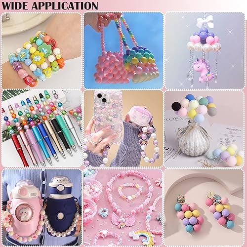 Miniatura 6 de 50 cuentas gruesas de goma de mascar de 0.787 pulgadas (0.787 in), cuentas de perlas grandes con 48 pequeños espaciadores redondos, cadenas