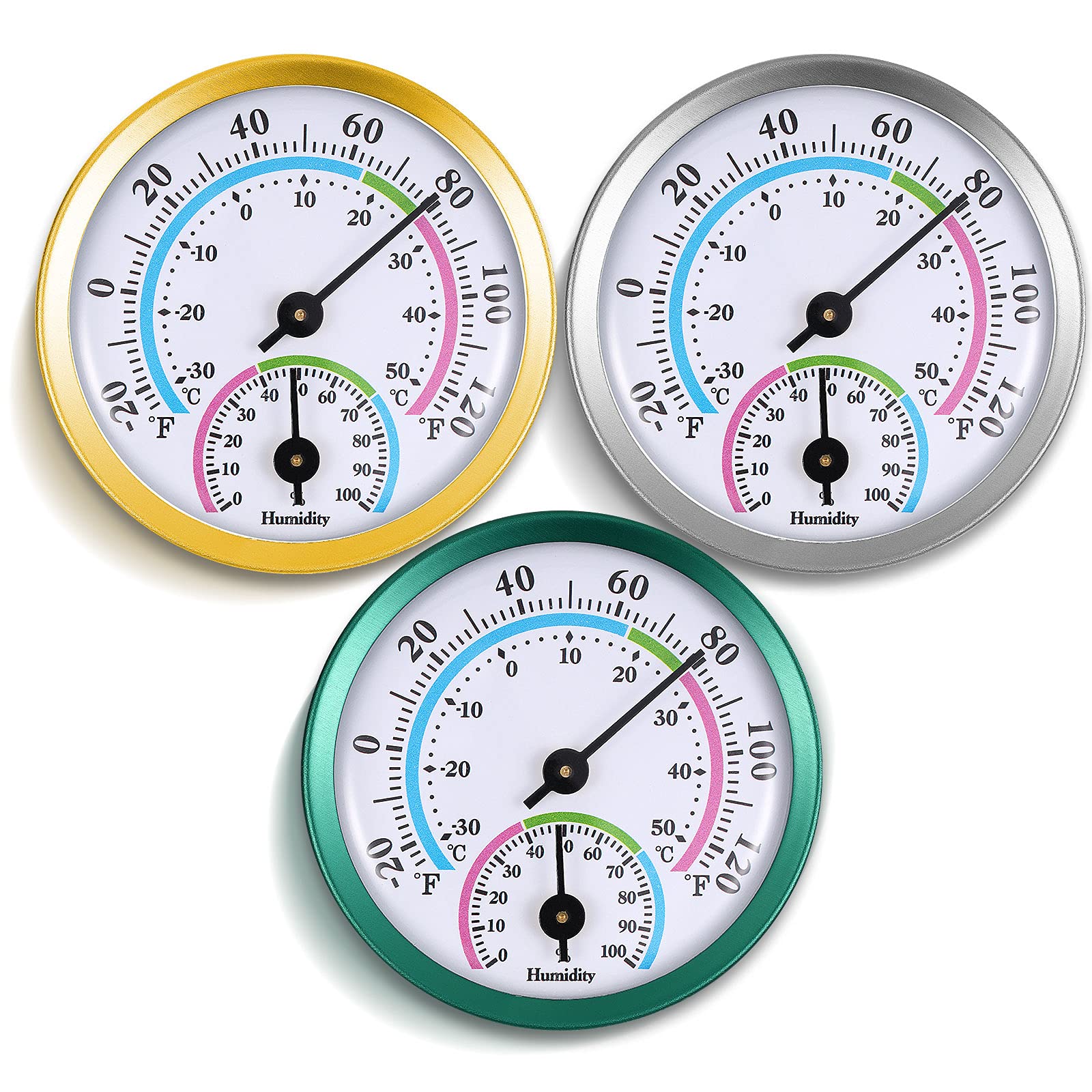 Copkim 3 Pieces Mini Indoor Outdoor Thermometer Hygrometer Wireless 2-in-1 Temperature Humidity Gauge Monitor No Battery Required Hanging Hygrometer Round 2 Inch for Home, Room, Freezer, Greenhouse