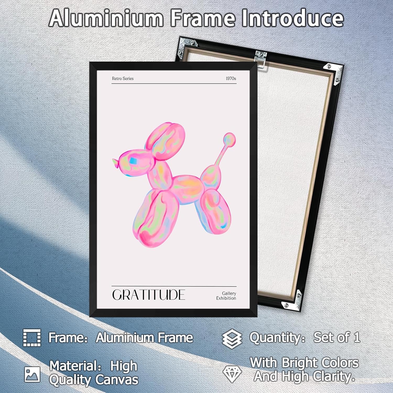 Drimiler Retro Colorful Holographic Dog Balloon Poster Funky Playful Pink Canvas Wall Art Trendy Abstract Aura Gradient Prints Painting Watercolor Funny Animal Wall Decor 12x16in Framed