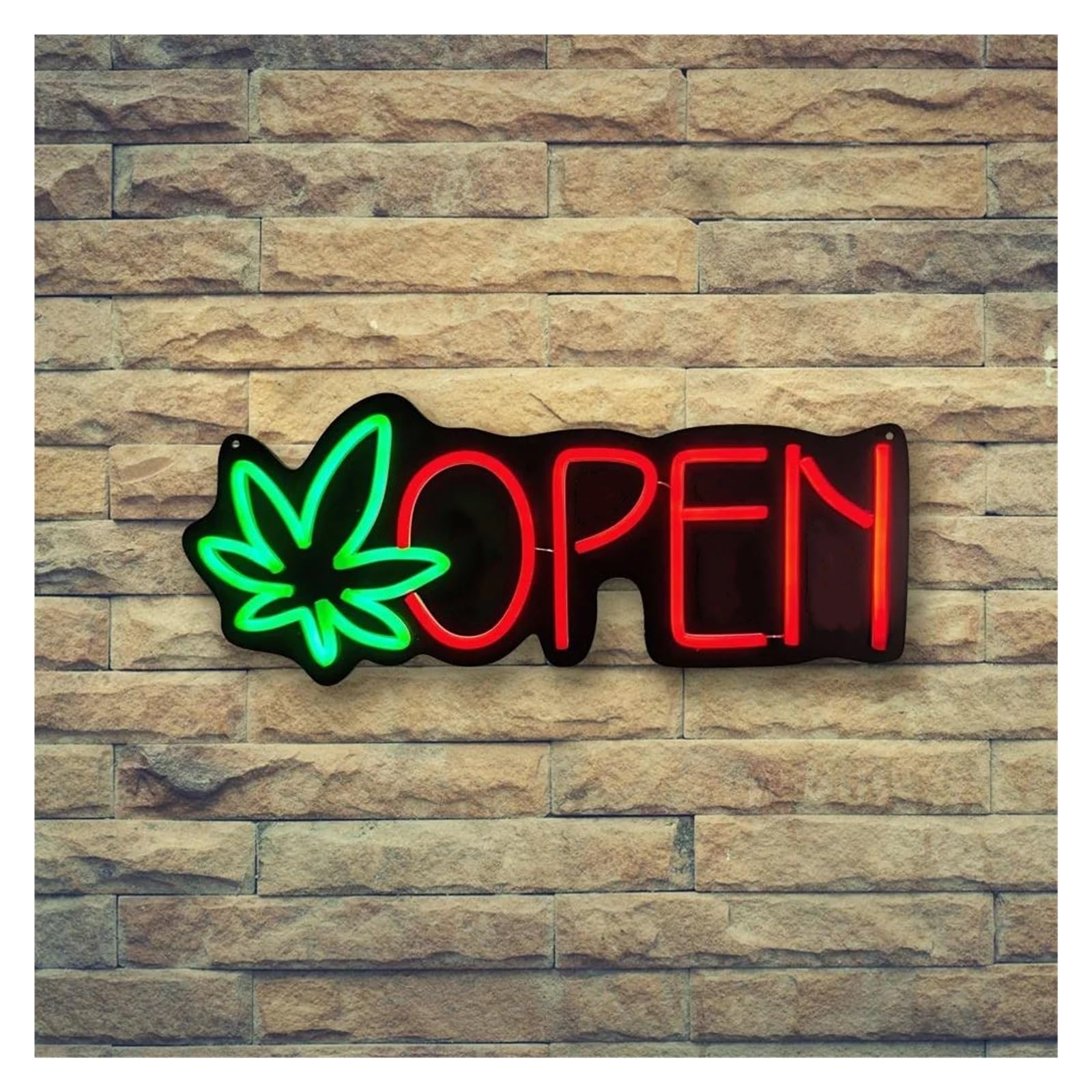 Shouxi Men's One Color Sign Lamp Open Neon Sign, Dimmable Green Leaf, Suitable For Hotel Beer Bar Cave Club Party Decor 18Cmx45cm