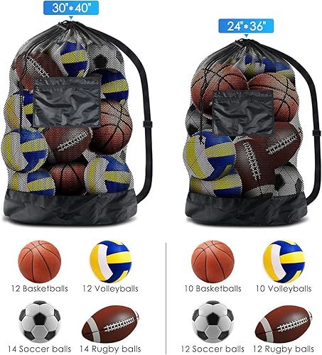 Miniatura 2 de BROTOU Bolsa de pelota deportiva extragrande, 5 bolsas de malla de fútbol, mochila con cordón resistente para fútbolfútbolvoleibol