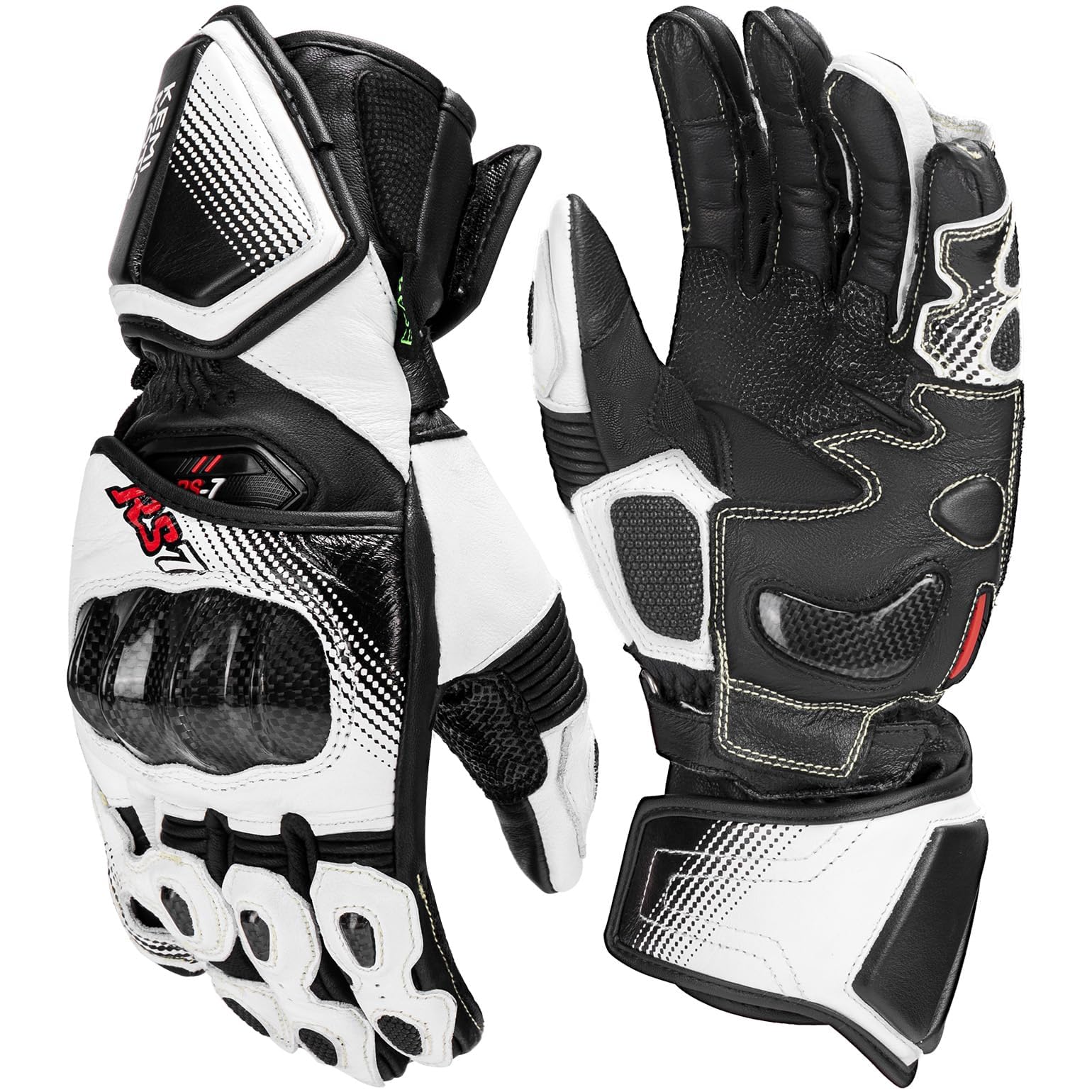 KEMIMOTO Leather Motorcycle Gloves for Men and Women Riding Racing Gloves with ESA Cushioning Kevlar Carbon Fiber Knuckle
