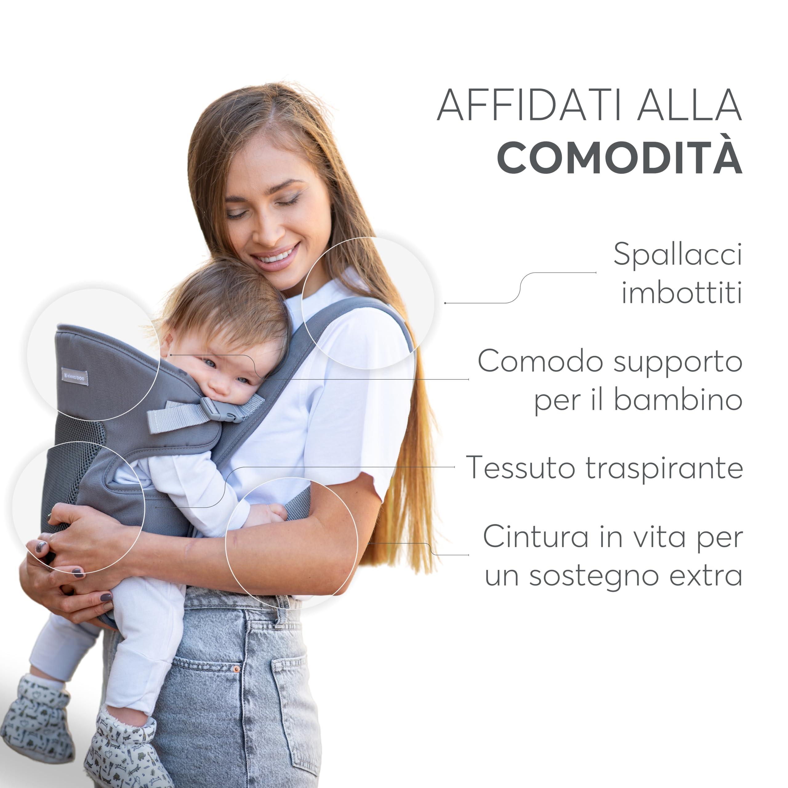 KikkaBoo Marsupio Neonato Estivo 0-36 Mesi MYRA, Ergonomico, 3 Posizioni, Spallacci regolabili, Traspirante, Leggero, fino a 9 kg, Nero