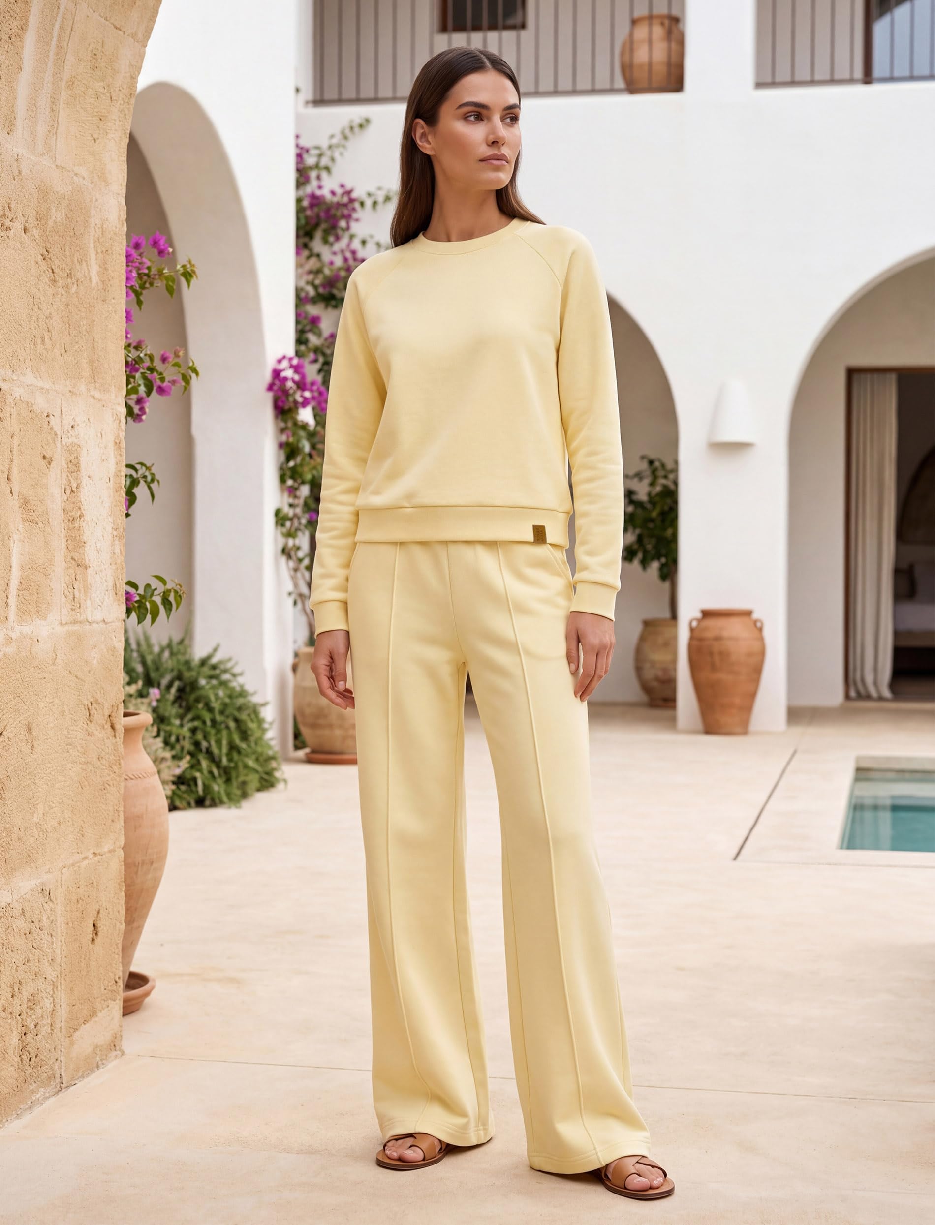 VIVISENCE Damen Sweatshirt Mit Rundhalsausschnitt Aus Baumwolle Langer Ärmel Bequemer Schnitt Für Alltag Freizeit Und Zuhause Ideal Als Loungewear Oder Bequemes Oberteil 9004