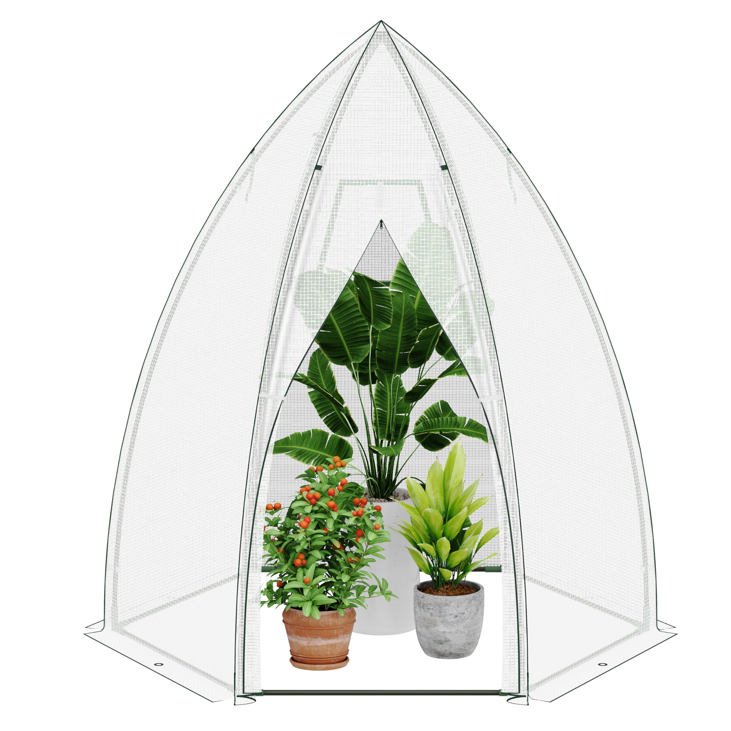 Greenhouse for Indoor Outdoor, Walk in Plants Green House with Thickened PE Cover, 63"x63"x71" White Heavy Duty Plant Cover Tent Cold Frost Protection Wind Rain Proof
