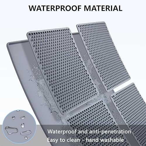 Miniatura 7 de Tapete de silicona para arena para gatos, 30 x 24 pulgadas, tapete para atrapar arena, gris, alfombrillas para gatos para arena grande, tapete para